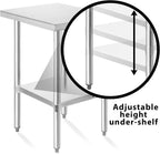 KUTLER Stainless Steel Table 30 x 18 Inches, NSF Heavy Duty Commercial Kitchen Prep and Work Table with Undershelf for Restaurant, Hotel, Home