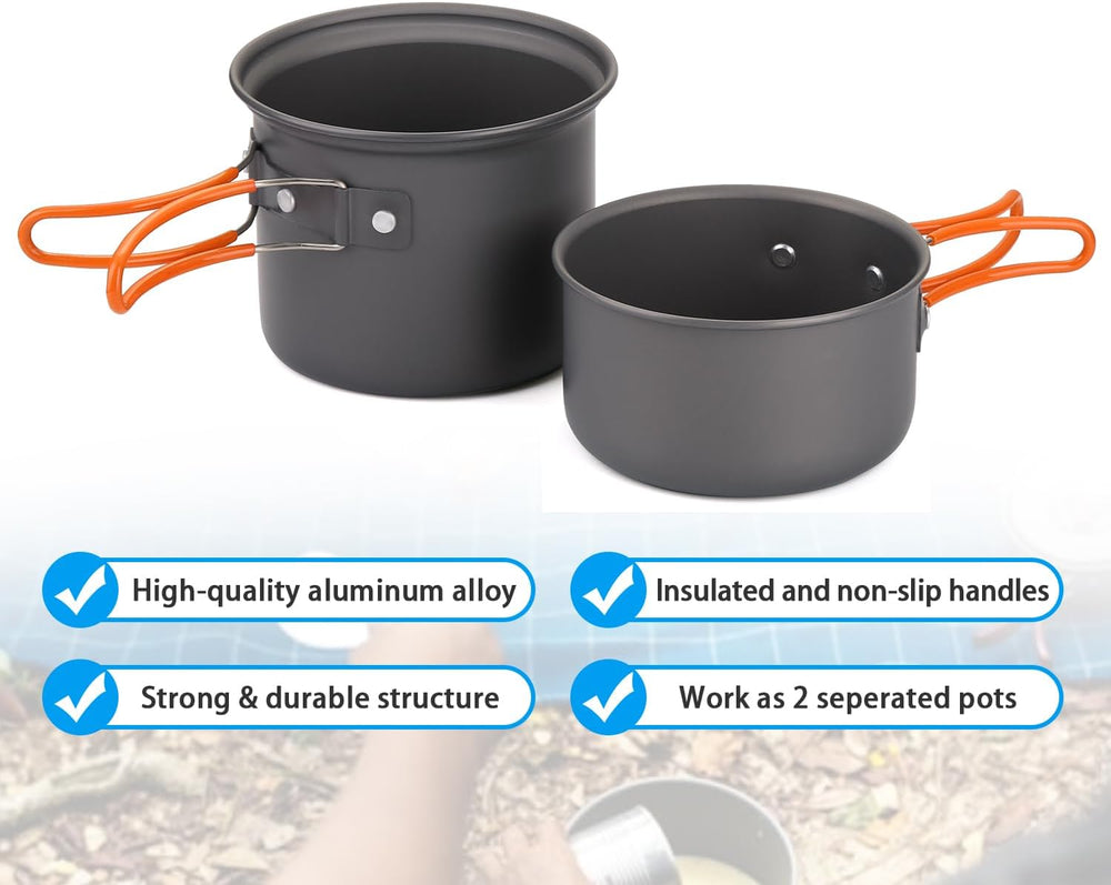 Odoland Camping Cookware Mess Kit, Lightweight Pot Stove Spork Set