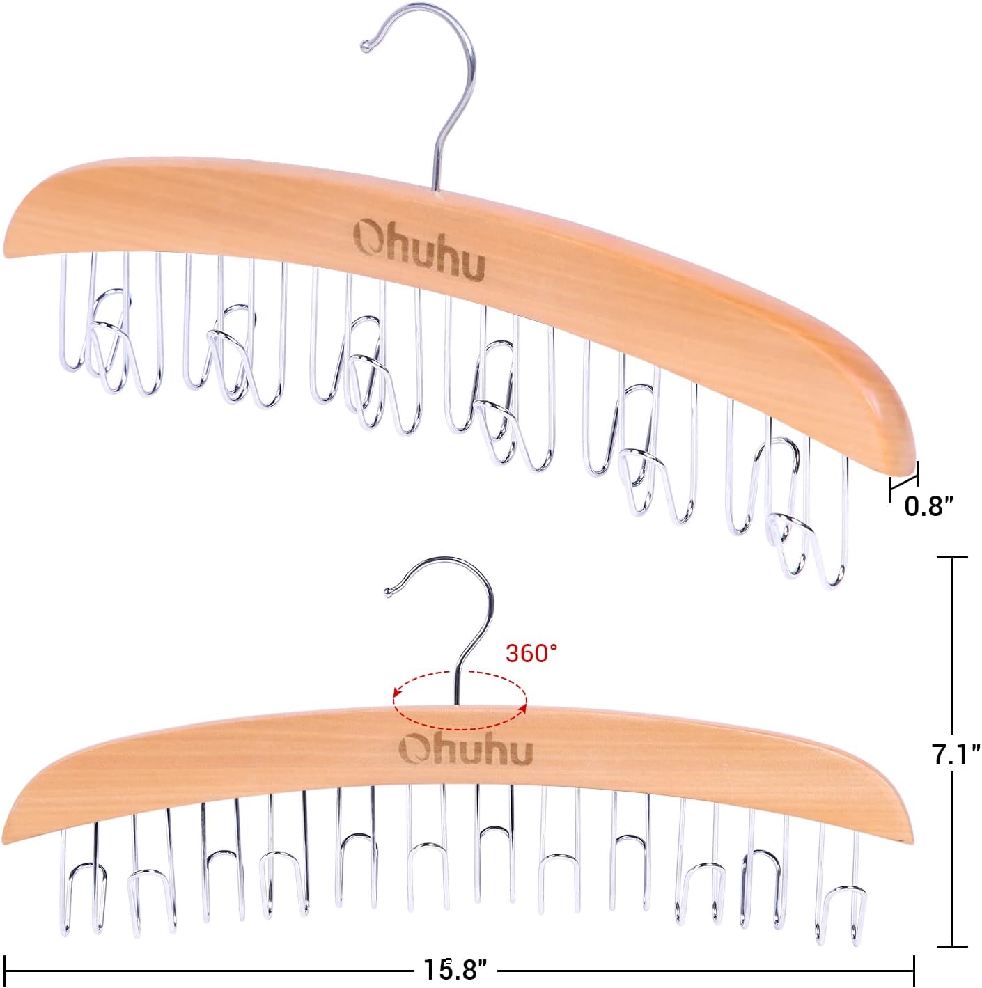 Belt Hanger Organizer for Closet: Ohuhu 12 Hooks Max 36 Belts Tie Rack Wooden Belt Holder for Storage 360 Degree Rotating Space Saver Organizer for Men Women Belt Tie Scarf Accessories-Burlywood
