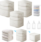 Comforter Storage Bag-Ultra Space Saving Large Self Compression Organizer for Comforters and Blanket,3-Layer Zipper Self-Compressing Organizer for Storage Bedding. (Beige, 3 Pack)