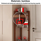 Bamboo Corner Coat Rack, Floor-Standing Clothing Rack with Hooks(Brown) | Storage Rack with Corner Shelves, Multifunctional Coat Stand for Living Room, Entrance, and Bedroom