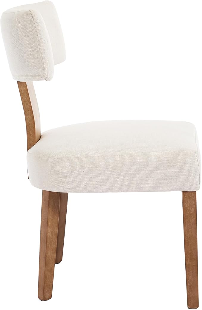 Modern Dining Chairs Set of 2, Upholstered Kitchen Chairs with Curved Back, Farmhouse Linen Fabirc Dining Room Chair Comfy Wood Chairs for Living Room/Home Office/Reception, Beige