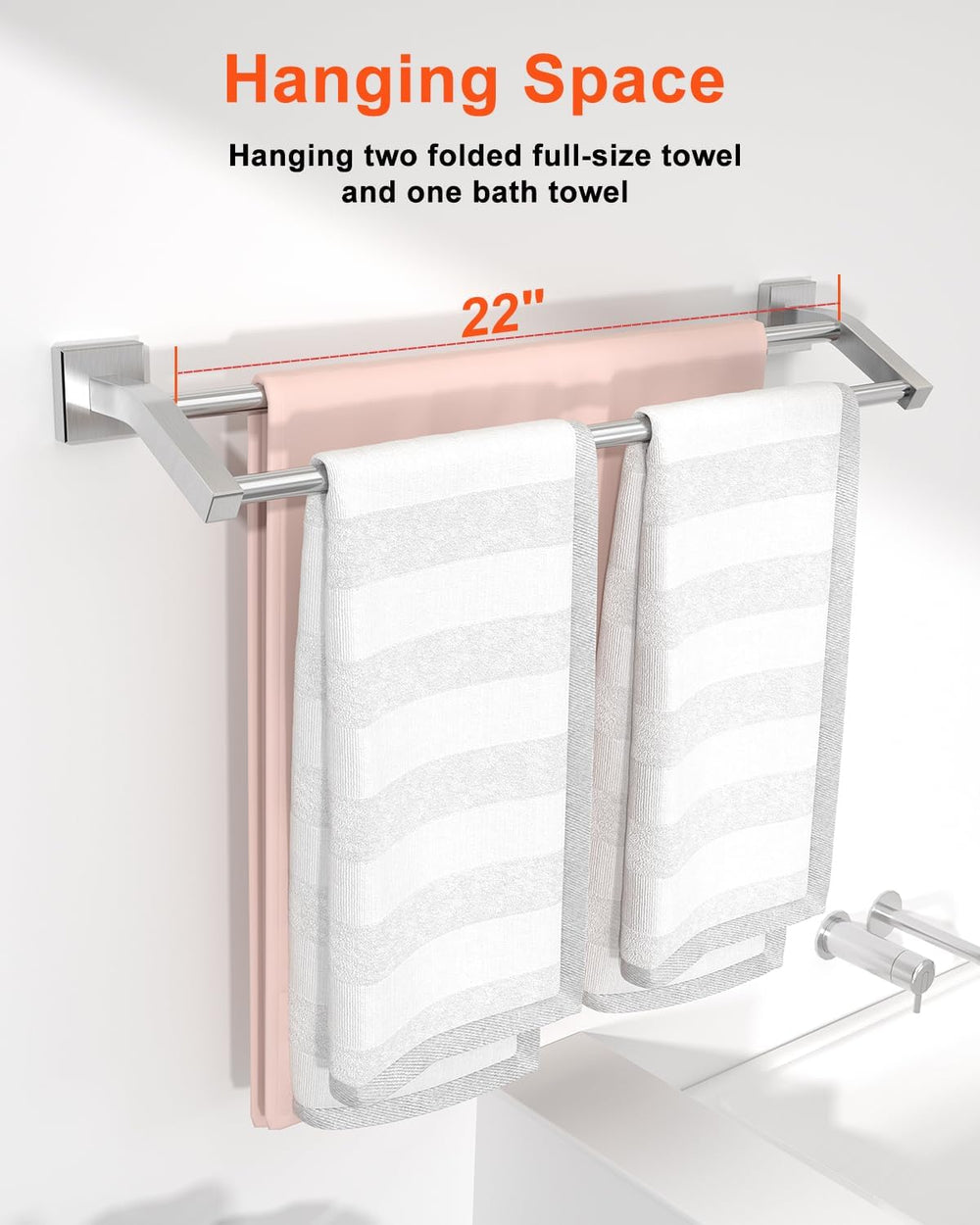 Alise Double Bath Towel Bar, 24" Towel Racks for Bathroom, Brushed Nickel