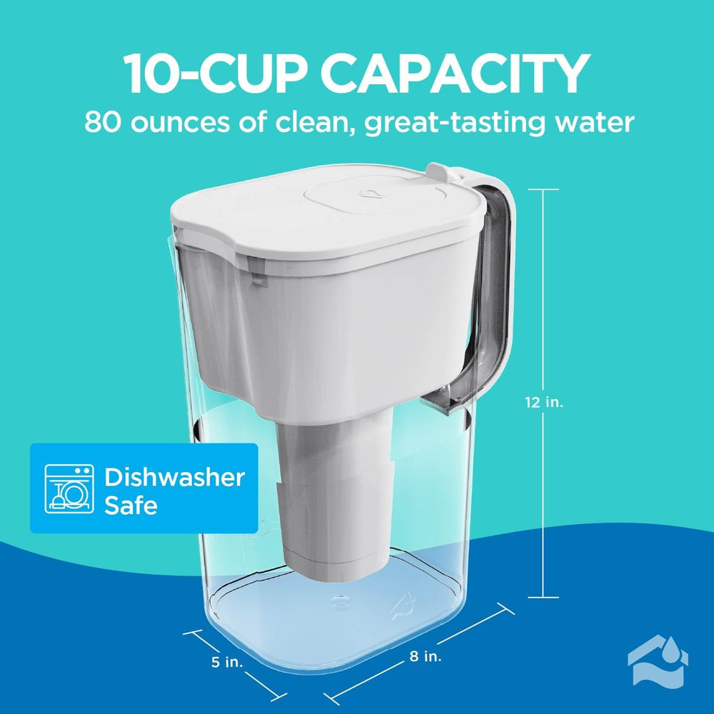 HOMEWATER 10-Cup Pitcher Filter (White) – BPA-Free, High-Capacity 2.4L Pitche...
