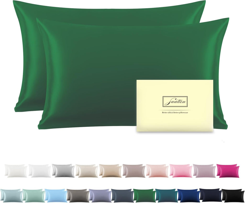 Silk Pillow Cases 2 Pack Soft Breathable and Sliky King Size Pillow Cases Set of 2,Natural Mulberry Satin Silk Pillowcase with Hidden Zipper for Hair and Skin (Olive Green,20"X 36",2pcs)