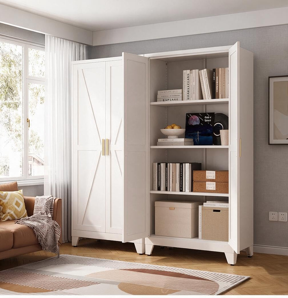 61" Tall Pantry Cabinet, White Metal Pantry Storage Cabinet | Metal Farm...