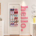 PACMAXI Over The Door Shoes Organizer for 12 Pairs of Baby Shoes Boys Girl | Hanging Baby Sole Shoe Organizer with Hanger Wall Hanging Toddler Holder(Felt Material-Pink)