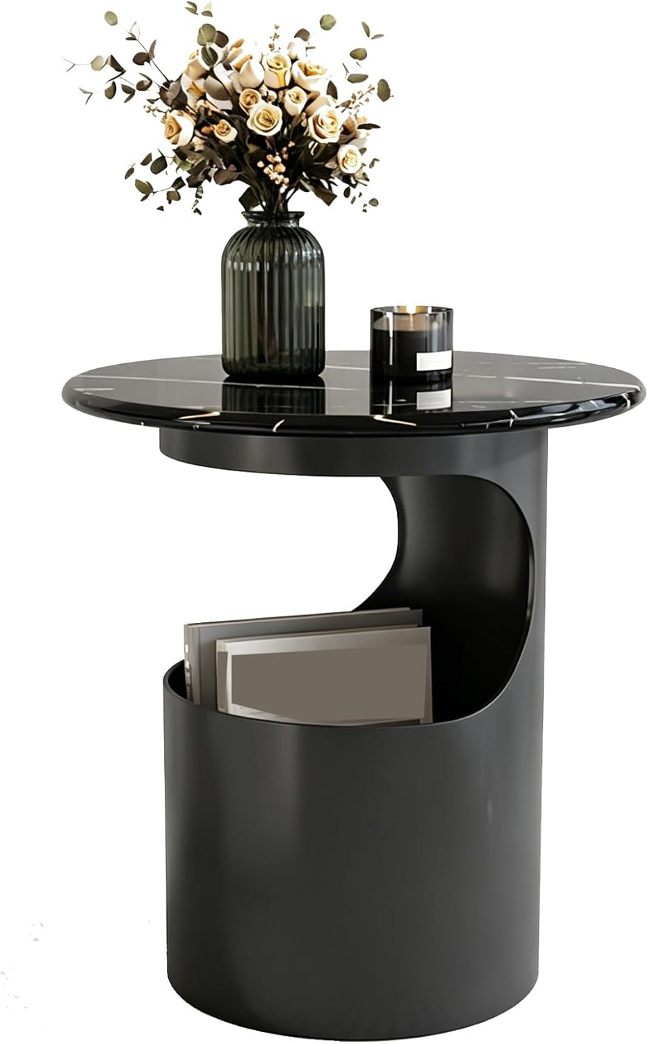 Bedside/Sofa Side Table – Micro-crystalline Stone Small Round Table for Livin...