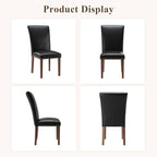 Stylish Dining Chairs Set of 6, Upholstered Parsons Dining Room Chair with Nailhead Trim, Kitchen Room Chair with Thick Cushions and Wood Legs, Nailhead Trim, Black Leather