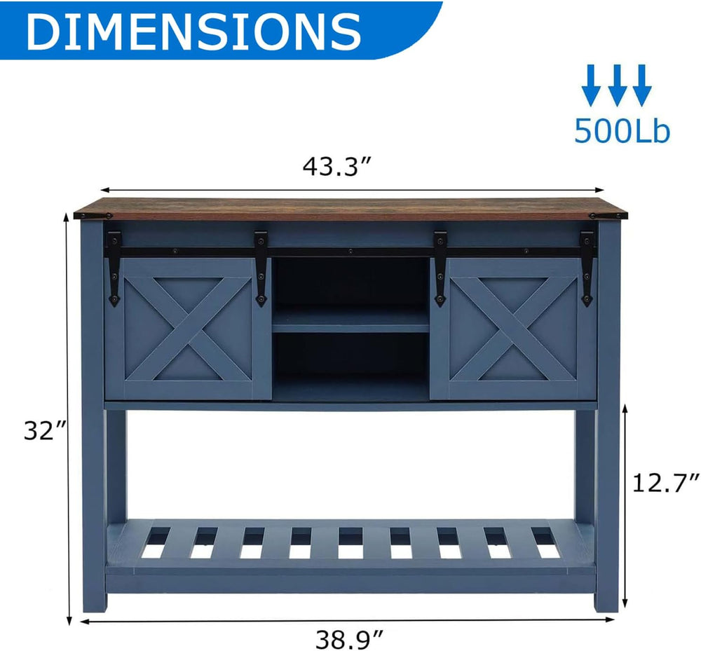 Entryway Table with Storage, Farmhouse Buffet Cabinet Coffee Bar Kitchen Isla...