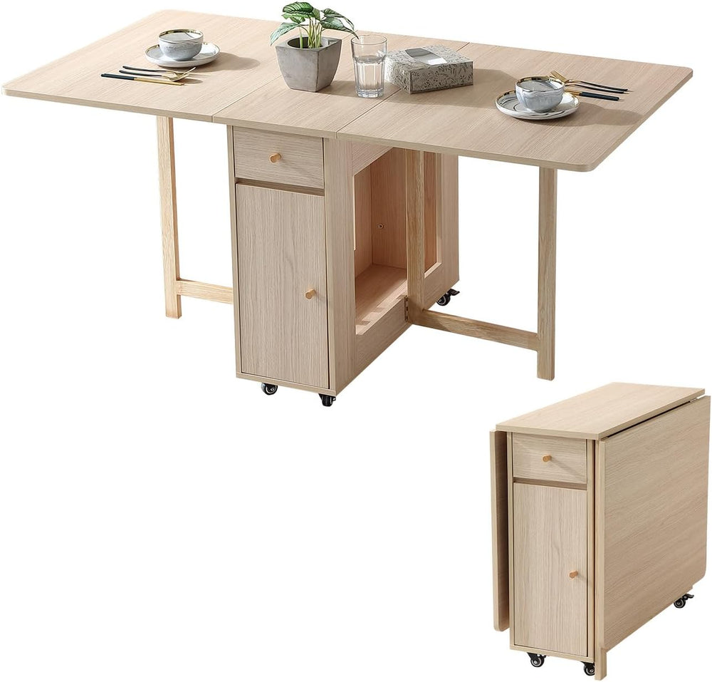 COMUHOME Drop Leaf Folding Dining Table with Storage, Wheels, Space Saving | ...