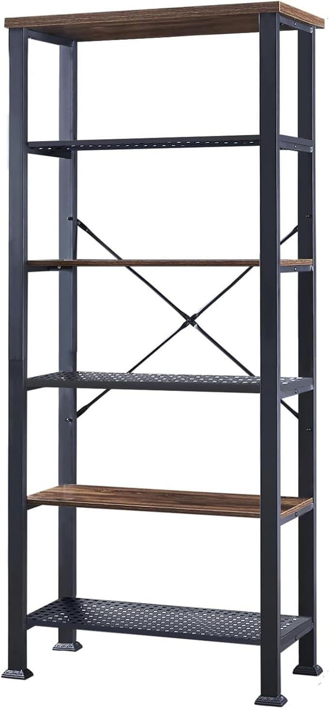 HOMBAZAAR 6 Tier Bookshelf,Rustic Brown Industrial Book Shelf,Engineered Wood and Metal Deep Bookcases,Tall Shelf Bookcase for Living Room,Office,Bedroom and Kitchen
