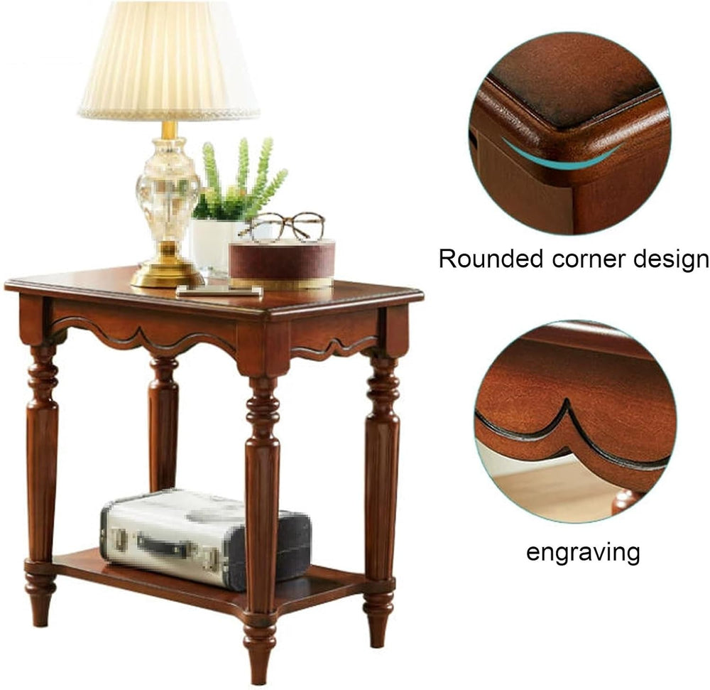 Solid Birch Wood 2-Tier End Table, Classic European Rectangle Side Table with...