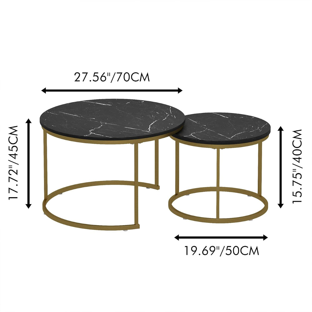 Nesting Coffee Table Set of 2, 27.6 inch Round Side Tables Coffee Table with ...