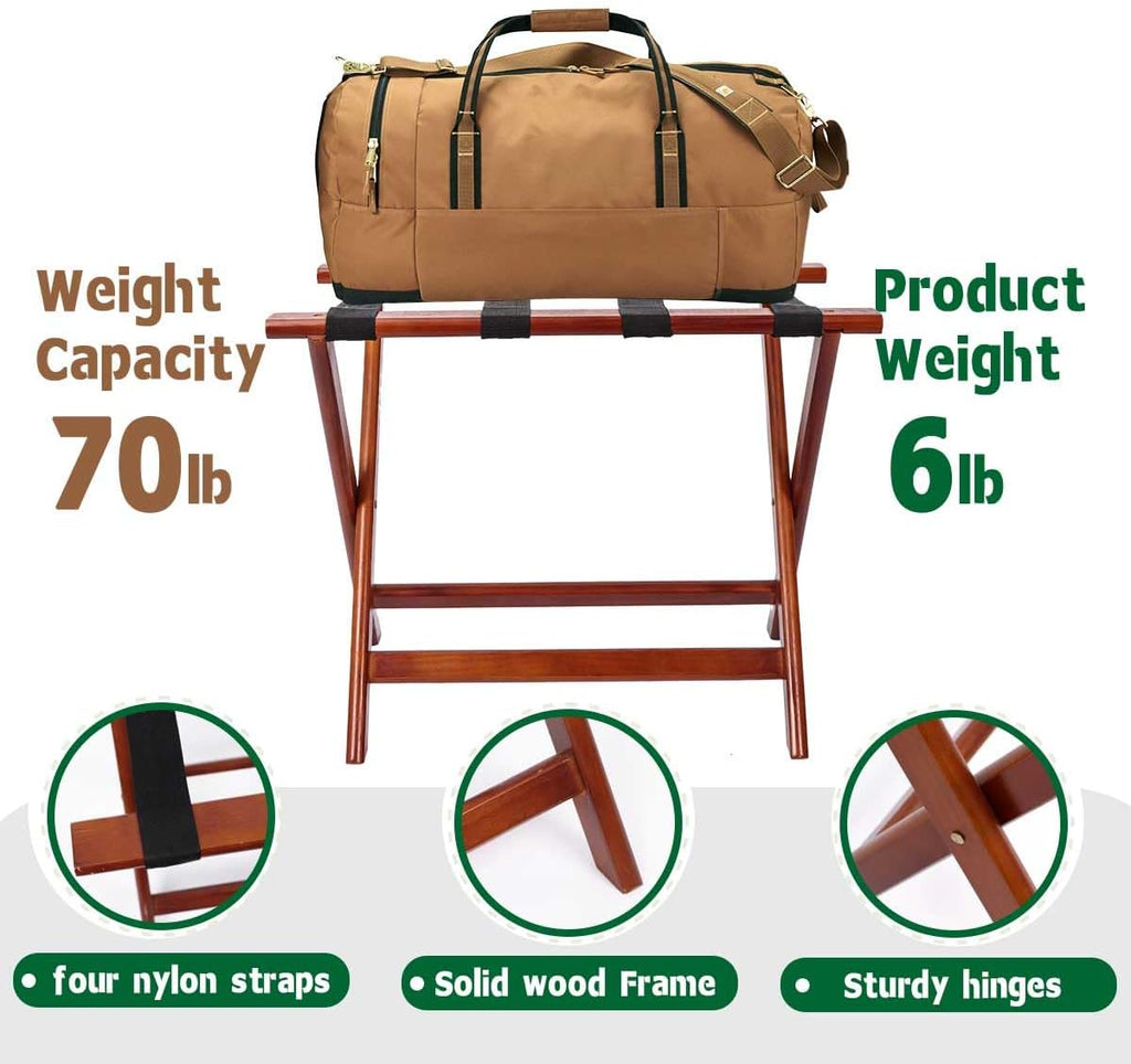 LZMS Walnut Wood Folding Luggage Rack 24.75" x 14.25" x 19.75",Luggage Stand for Guest Room,High-end Hotels, Resorts & Home | Premium Walnut Finish