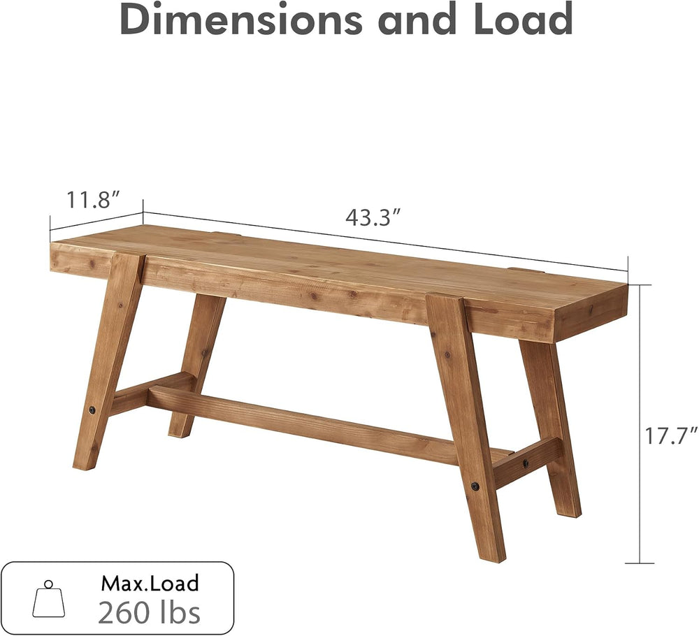 HOKYHOKY Farmhouse Solid Wood Entryway Bench – 43.4 Inches Rustic Long Bench,...