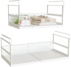 Expandable Under Cabinet Shelf Organizer with 1.25 Inches Thick Clips, Heavy Duty Extendable Under Shelf Storage Basket for Pantry or Laundry Room, White, 2 Pack, Interior: 5.7" H x 8.54" D