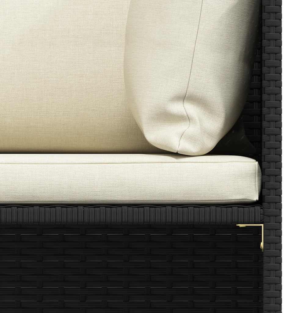 vidaXL Black Poly Rattan Sectional Footrest with Cream White Cushions - Versa...