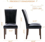Parsons Dining Chairs Set of 2, Upholstered Nailhead PU Leather Dining Room Kitchen Side Chair with Thick Cushions and Wood Legs, Black