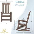 Outdoor Rocking Chairs Set of 2, Oversized Porch Rocker (Brown) | Weather Resistant Rocking Chairs with High Back, Heavy-Duty Large Patio Rocker with 350lbs Weight Capacity for Adult