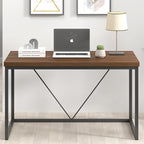 FOLUBAN Modern Office Desk, Rustic Wood and Metal Computer Desks, Industrial Study Writing Table, Simple Work Gaming PC Desk for Bedroom Living Room, Walnut 47 Inch