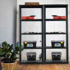 IRONMAX 5-Tier Garage Shelving Unit, Plastic Storage Rack with 4 Wall Brackets, Heavy Duty Shelf Organizer for Indoor and Outdoor, Black (2, 36”L X 18”W X 73”H)