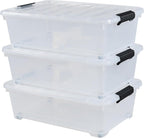 Zopnny 3-Pack 20 Quart Under Bed Shoe Storage Organizer, Underbed Storage Container Box with Wheels, Clear