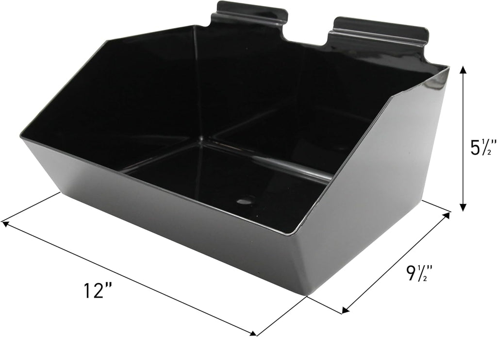 SSWBasics 12 x 5 ½ x 9 ½ inch Black Plastic Dump Bin - For Slatwall - Set of 2 - Perfect for Retail, Convenience Store, Salon, and Home Use For Storage and Organizing