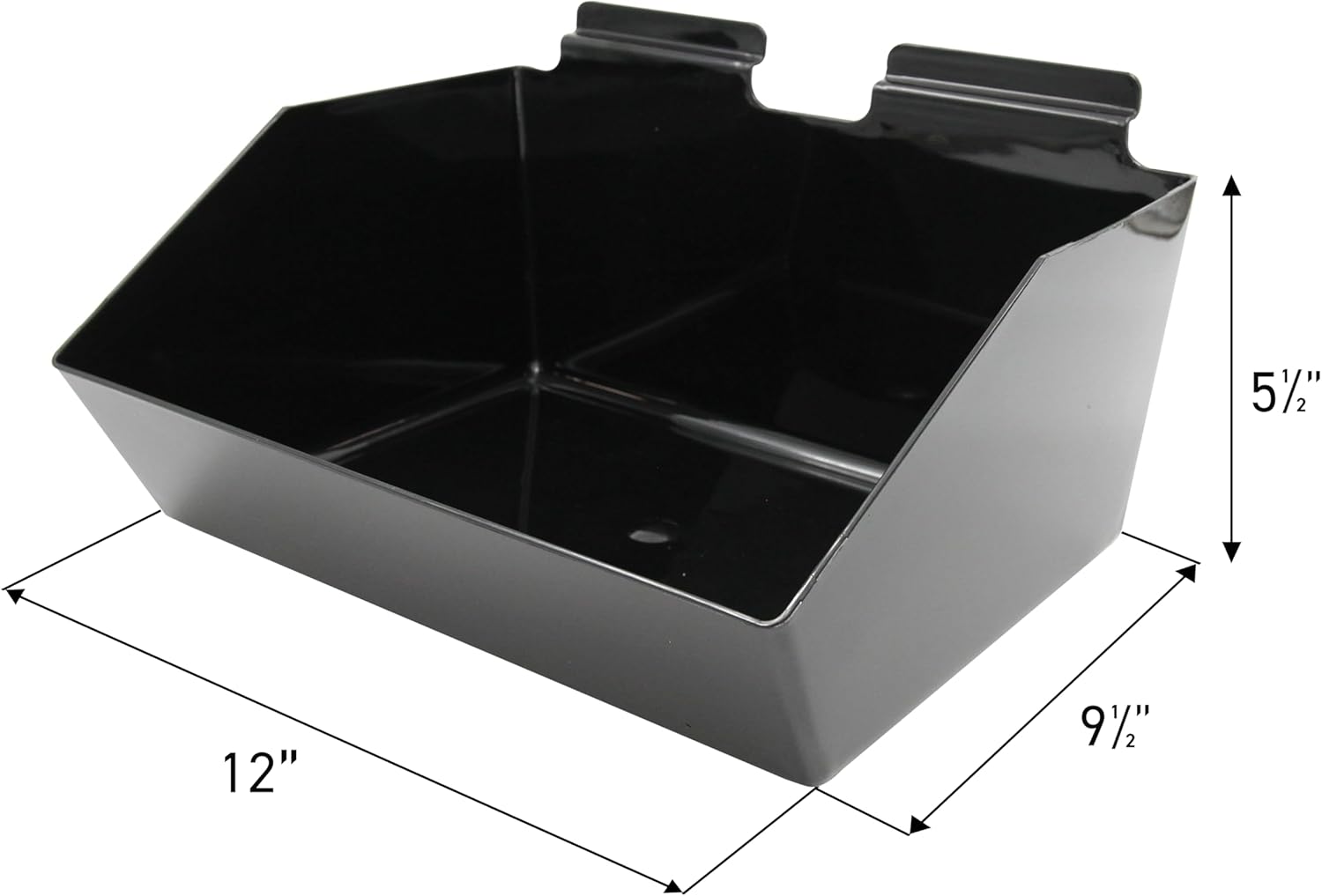 SSWBasics 12 x 5 ½ x 9 ½ inch Black Plastic Dump Bin - For Slatwall - Set of 2 - Perfect for Retail, Convenience Store, Salon, and Home Use For Storage and Organizing