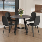 Round Dining Table Set for 4, 5 Piece Kitchen Table and Chairs Set with 42 Inch Wood Grain Tabletop, Black Upholstered Chairs, Metal Frame Dining Room Furniture for Apartment, Breakfast Nook