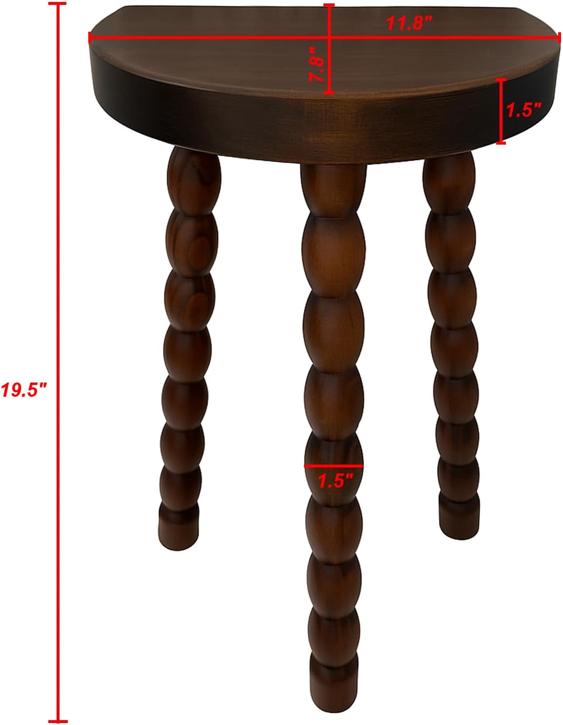 LitaEther Wooden Bobbin Side Table - Plant Stand - Half Round Table - Wooden Accent Stool- Minimalist Decorative Table for Bedroom, Hallway, Living Room (1, Walnut)
