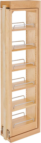 Rev-A-Shelf 6" W x 42" H Pull Out Quad Shelf Organizer for Wall & Base Kitchen Cabinets, Full Extension Filler Spice Rack, Adjustable, Wood, 432-WF42-6C