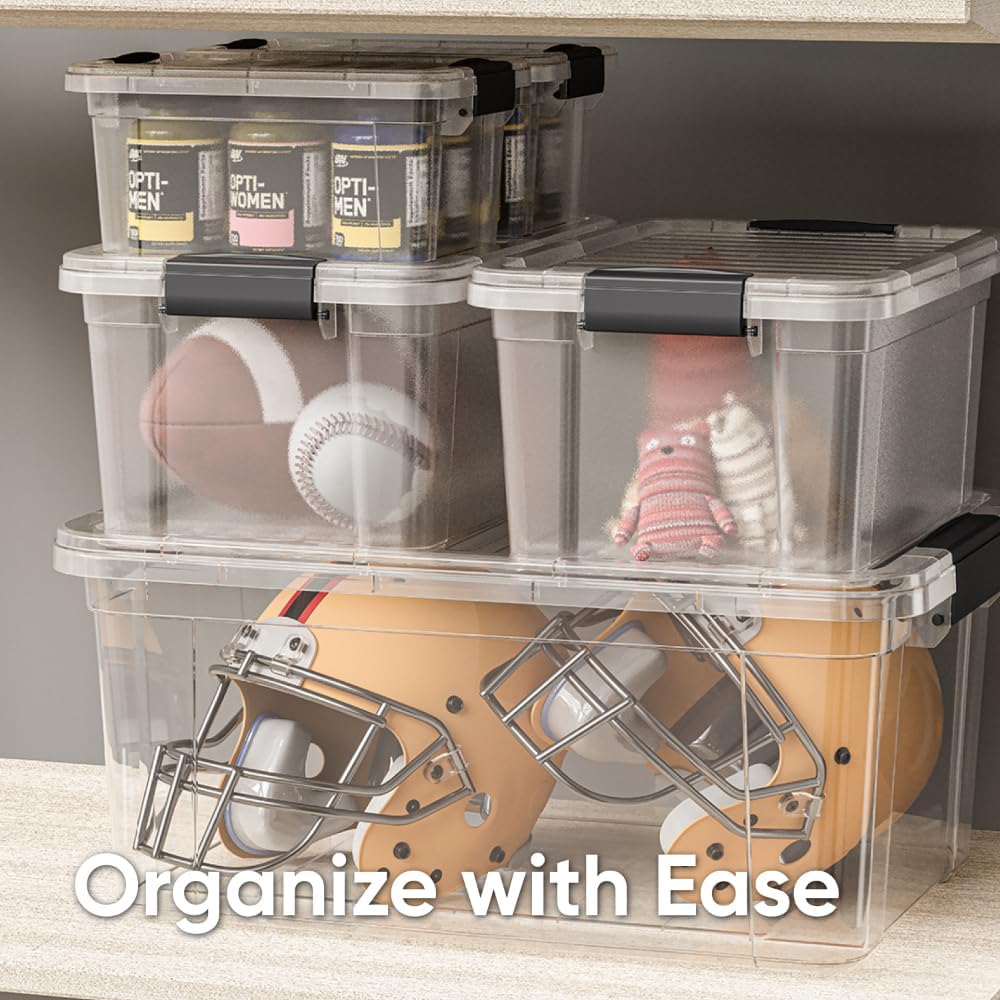 Superio Storage Bins with Lids, Clear Plastic Containers for Organizing, Stackable Totes, BPA Free, Odor Free, Organizer Boxes for Home, and Dorm (6 Pack, 22.75 Qt)