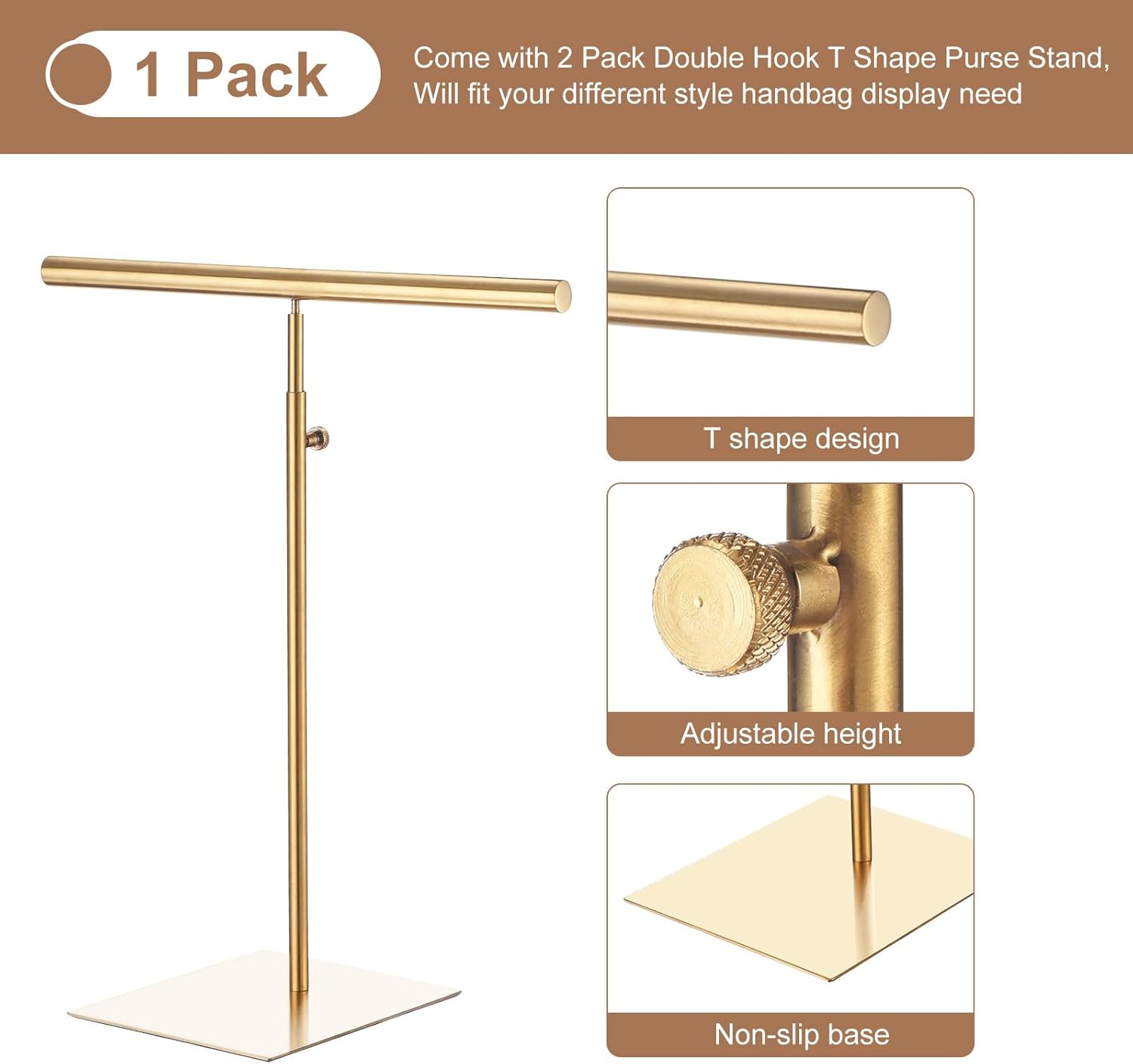 uxcell Necklace Display Stand Adjustable Height Jewelry Rack T Bar Tabletop Purse Holder for Home Boutique Store - Gold