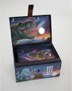 Depesche 13441 Dino World Treasure Chest in Dino Design with Planets, Storage Box with Code, Sound and Light