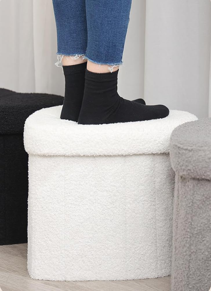 Upholstered Ottoman with Storage,Heart Shaped Foot Stool Collapsible Footrest...