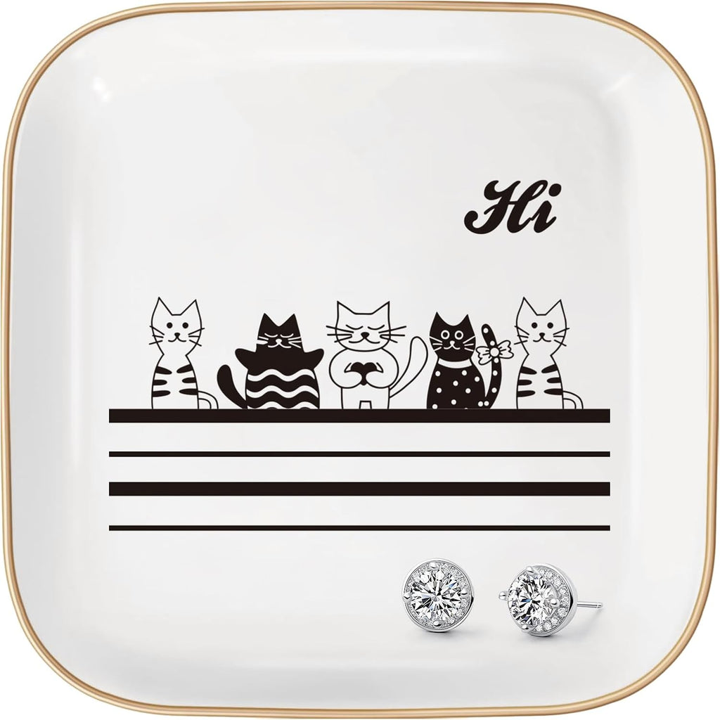 Cat Lover Jewelry Dish Tray Gifts for Women Sister Mom Friend Girls.Cat Ring Holder, Cute Ring Organizer for Birthdays Christmas (CAT)