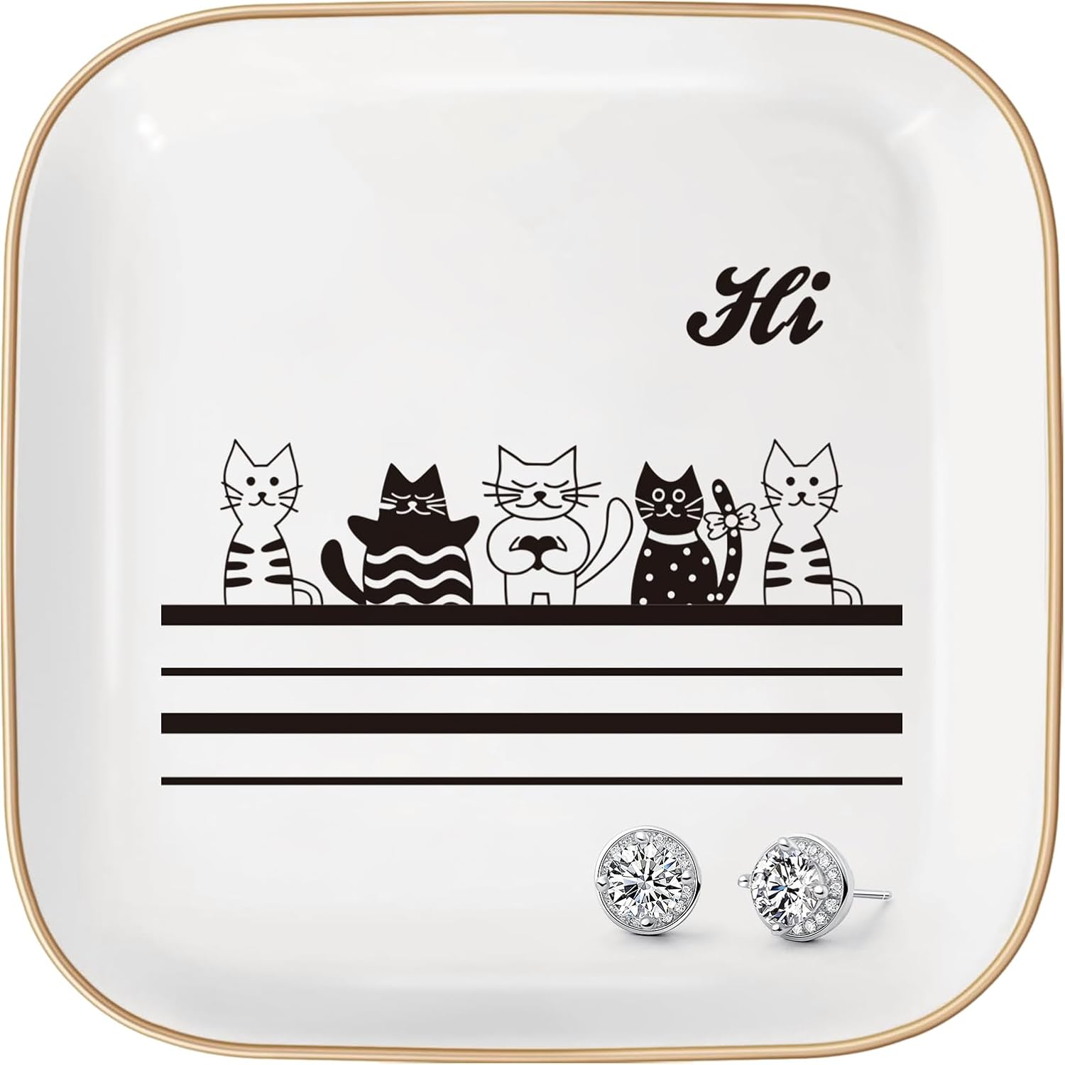Cat Lover Jewelry Dish Tray Gifts for Women Sister Mom Friend Girls.Cat Ring Holder, Cute Ring Organizer for Birthdays Christmas (CAT)