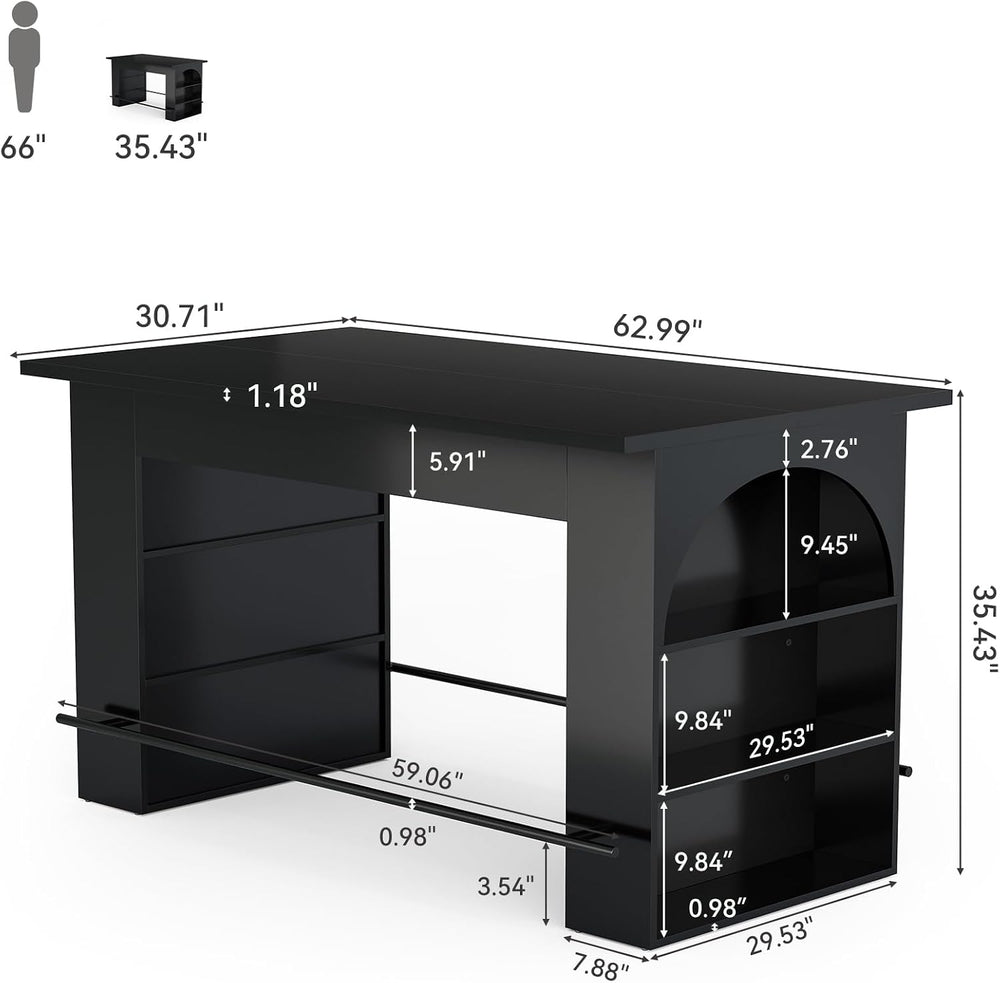 LITTLE TREE 63" Kitchen Island with Storage, Large Prep & Dining Tab...