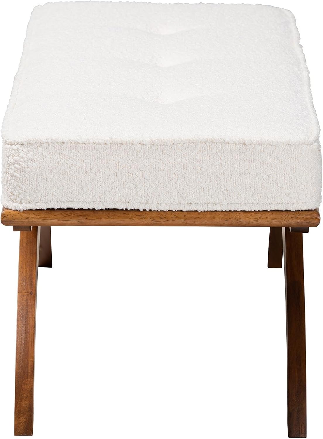 Baxton Studio Orella Japandi Cream Boucle Fabric and Walnut Brown Finished Wood Bench