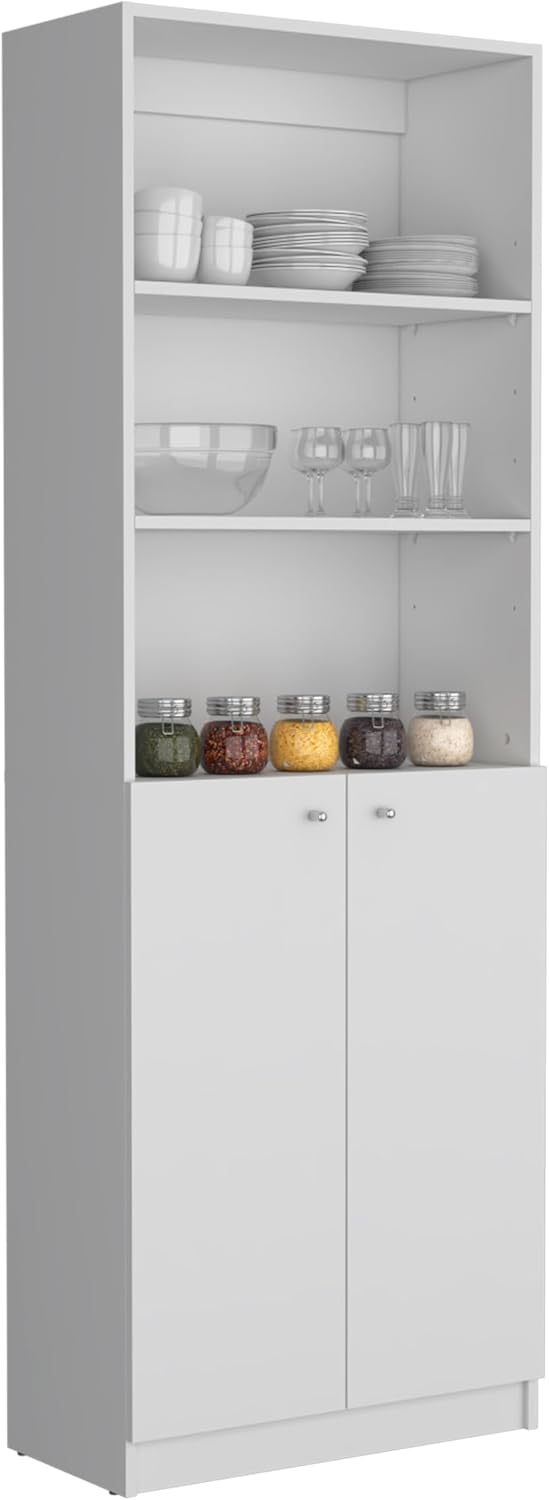 Kitchen Pantry Cabinet,Wooden Cupboard Credenza Cabinet with 3 Open Shelves &...