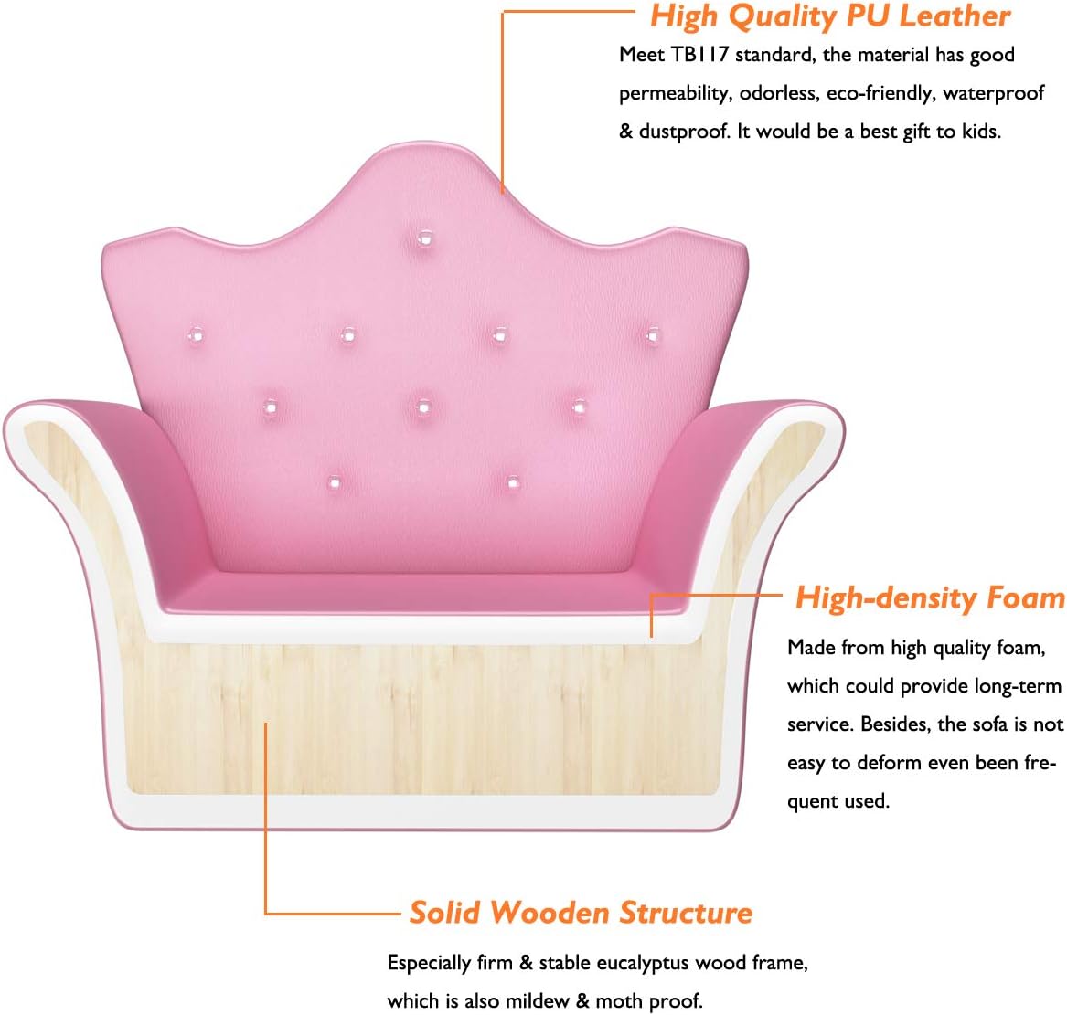 Costzon Kids Sofa, Children Upholstered Sofa with Ottoman, Princess Sofa with Diamond Decoration, Ottoman, Smooth PVC Leather Toddler Chair, Kids Pink Couch for Preschool Boys and Girls Gift (Pink)