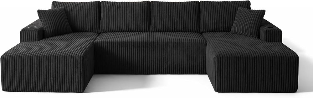 ivoros 125" Cloud Couch Sectional, Modular Sofa with Cup Holder and Stor...