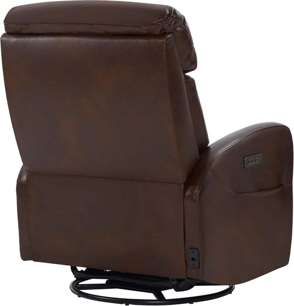CHITA Genuine Leather Power Recliner Chair, Swivel Rocker, Cognac Brown | Ele...