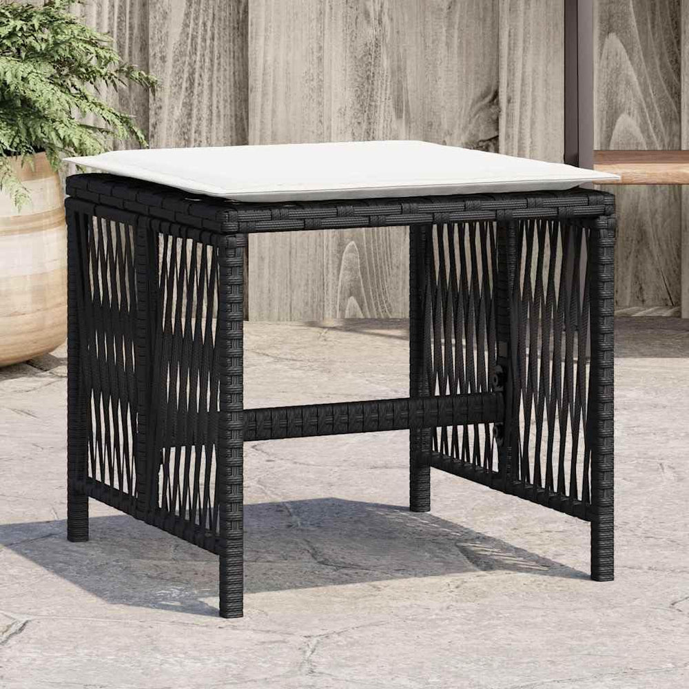 Set of 4 Poly Rattan Outdoor Stools with Removable Cushions, Black and Cream ...