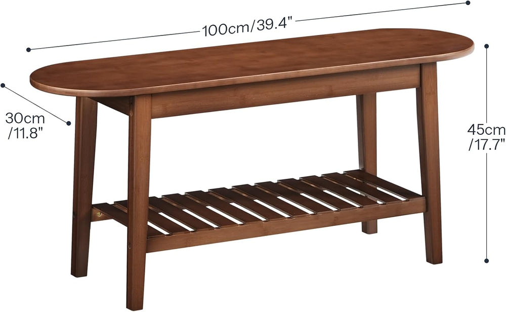 HOOBRO Dining Bench, 2-Tier Bamboo Farmhouse Entryway Bench, Indoor Storage W...
