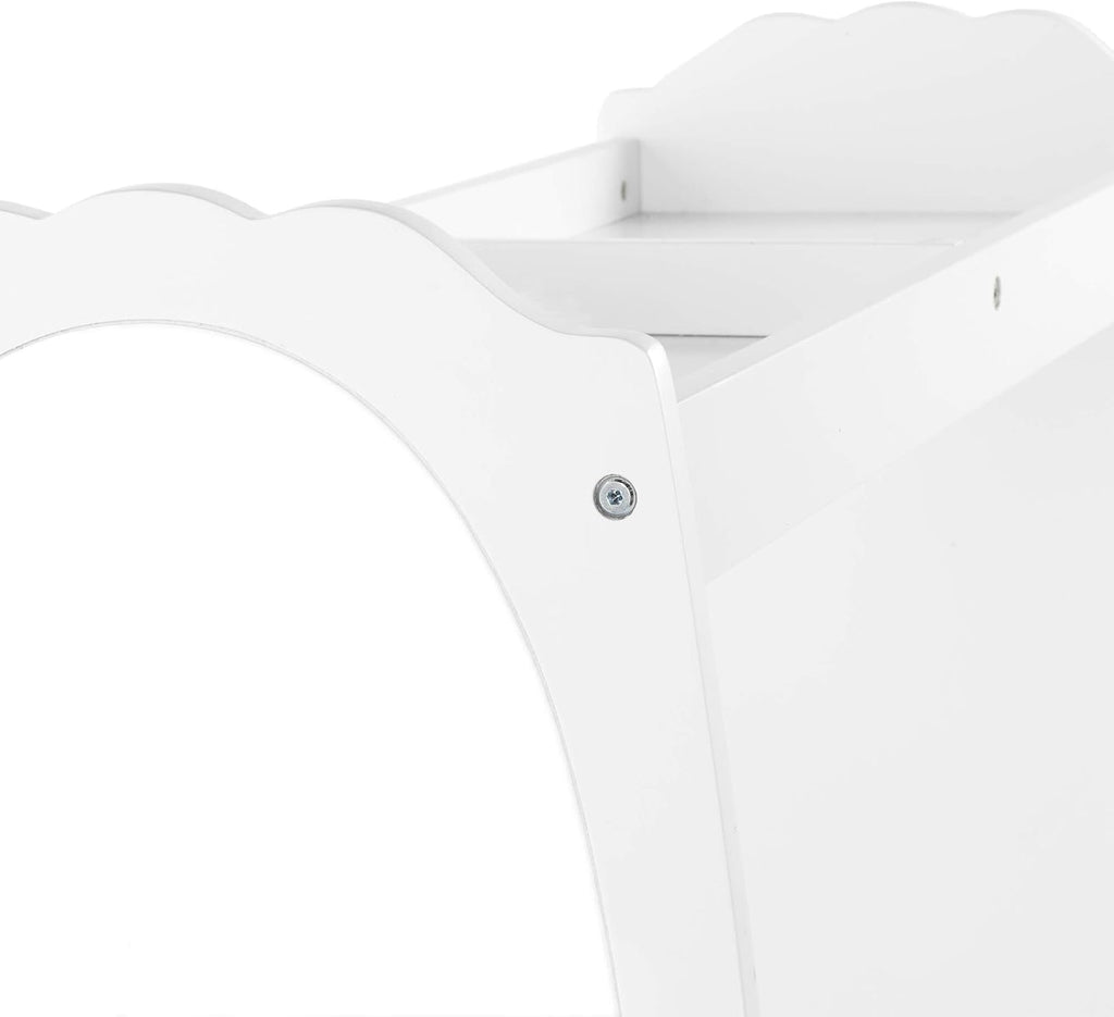 Guidecraft Dress Up Storage – White: Dramatic Play Costume Rack with Mirror and Tray for Toddlers - Kids Armoire, Dresser with Fabric Storage Bins