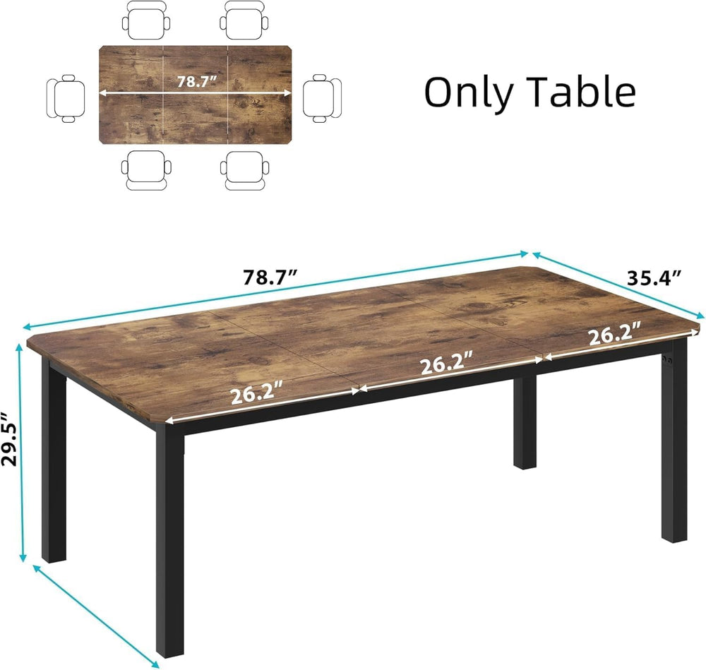 IDEALHOUSE 78.7" Long Rectangle Dining Table for 6-8 People, Industrial ...