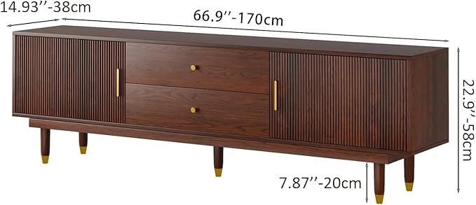 Mid Century Modern TV Stand for 75 inch TV, 66.9" Walnut TV Console with 2 Storage Cabinet & 2 Drawers, Entertainment Center, Media Console for Living Room/Bedroom