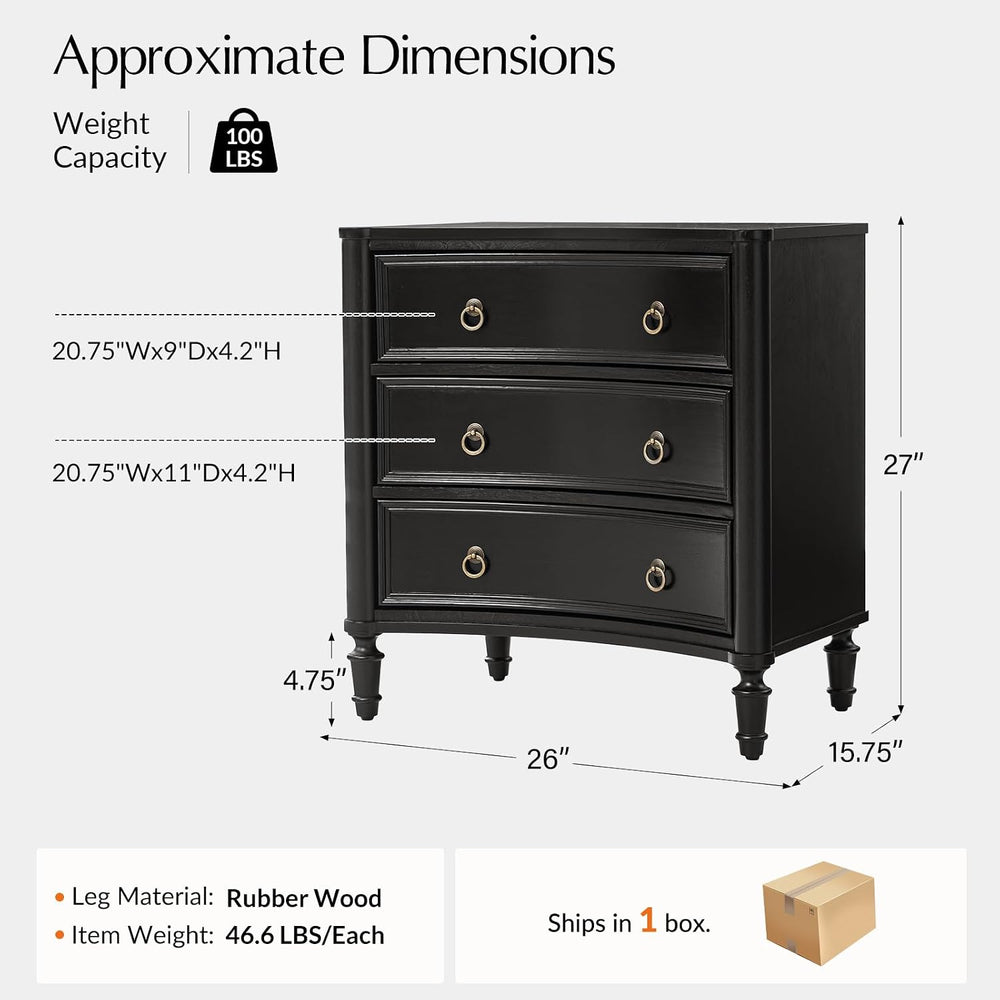 HULALA HOME 3 Drawer End Table with Charging Station, 26" Wide Endtable ...